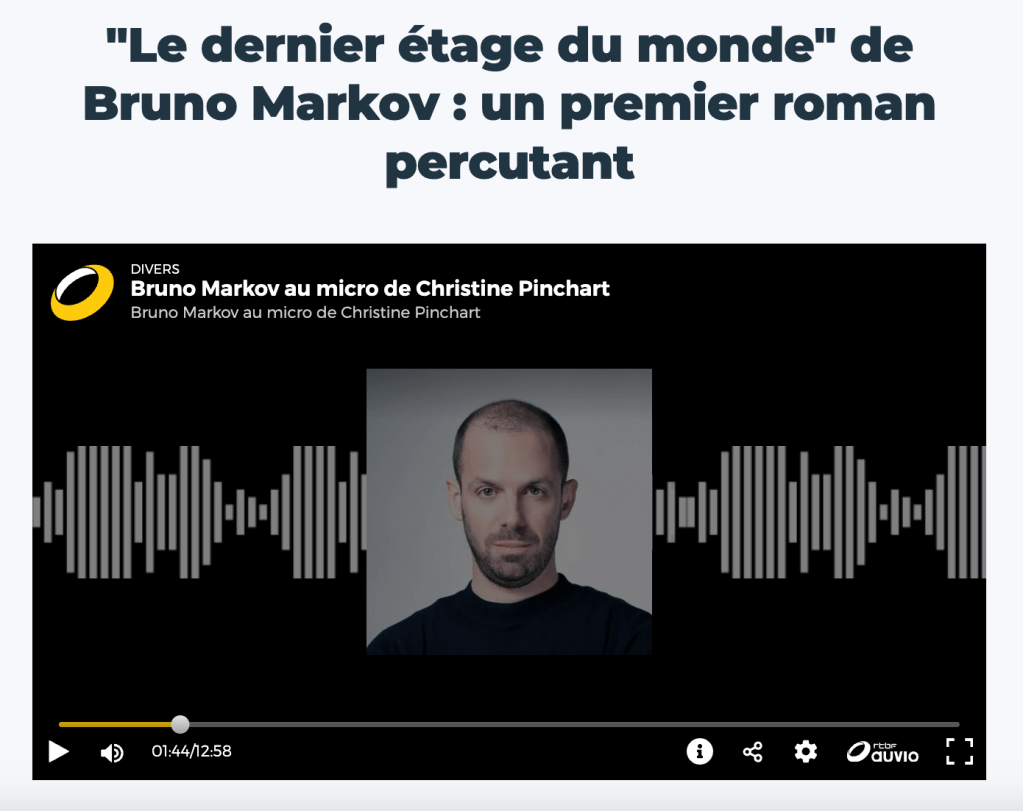 « Un premier roman percutant » : au micro de Christine Pinchart&nbsp;(RTBF)